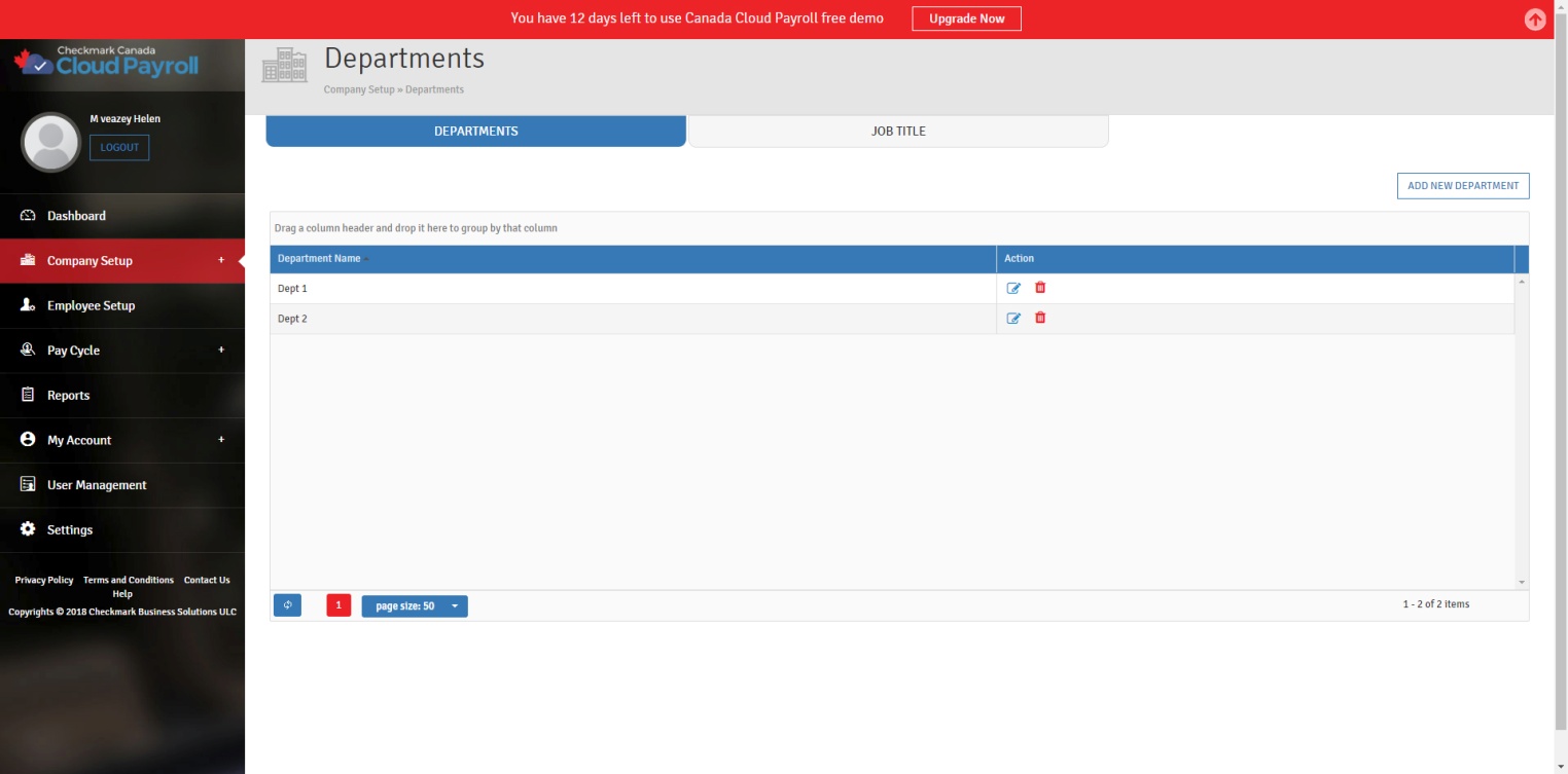 Setting up departments