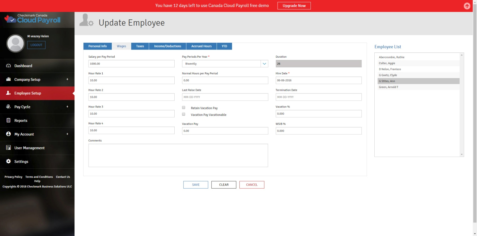 wages tab