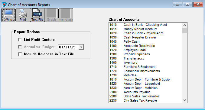 chart of accounts report