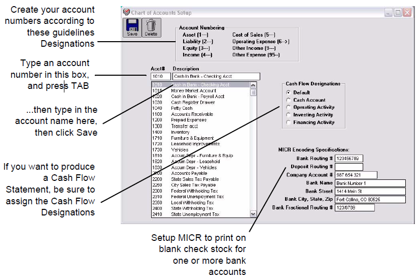 charts of accounts setup