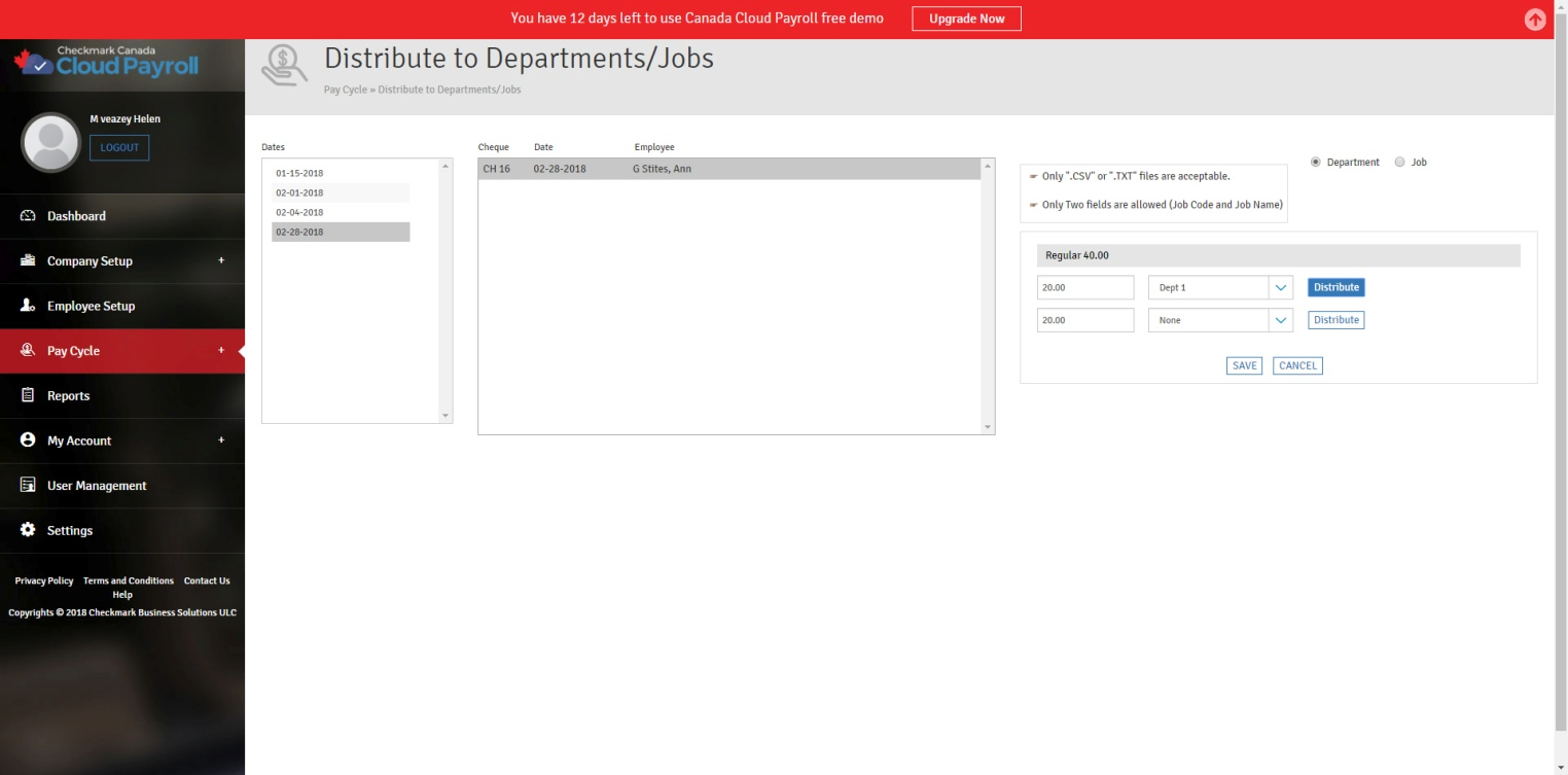 distribute to jobs or departments