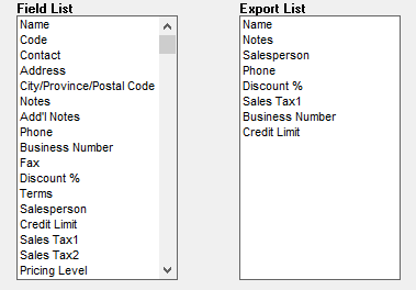 exporting field list