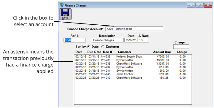 finance charges in the command center