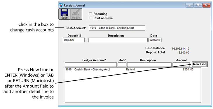 receipts journal in the command center