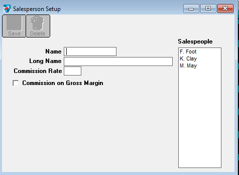 Salesperson Setup Screen