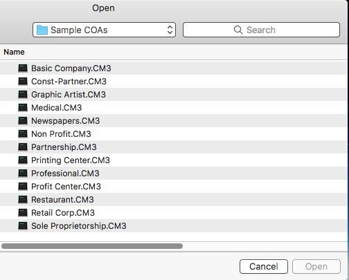 sample chart of accounts mac