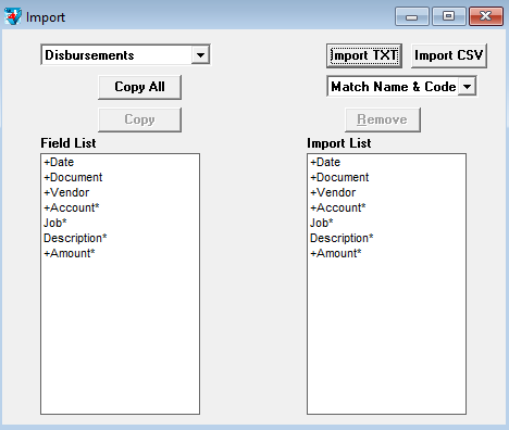 select data type to import