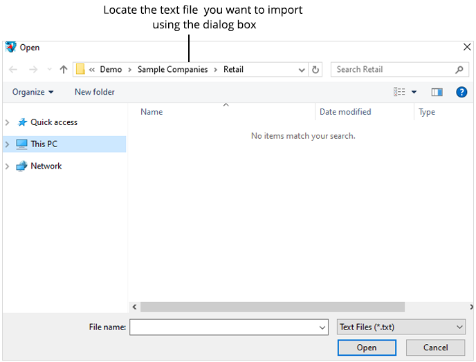 select text file to import