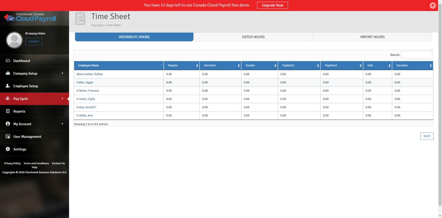 time sheet distribute hours