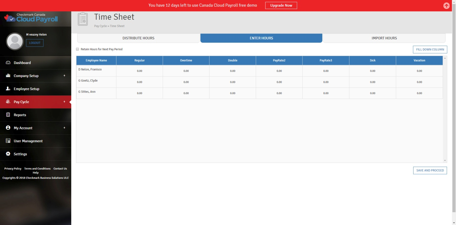 time sheets enter hours