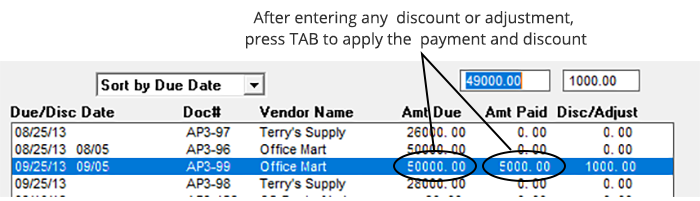 vendor discount amount or adjustment