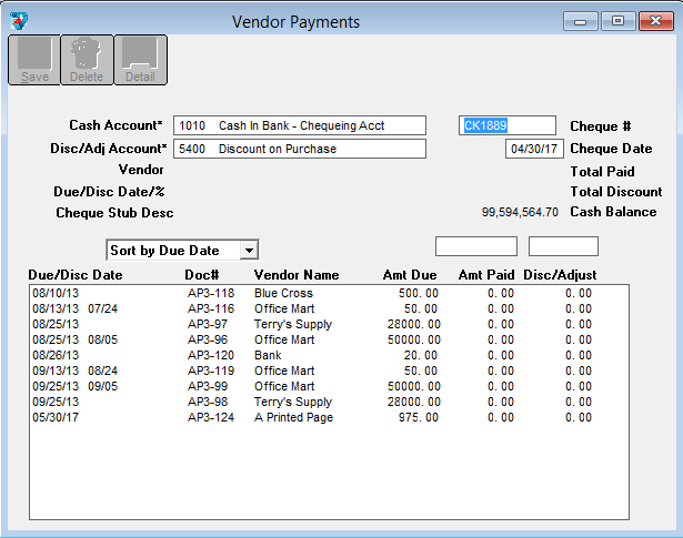 vendor payments window