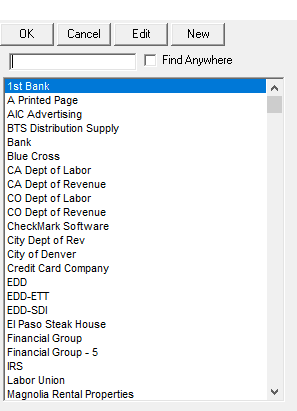 vendor pop-up list