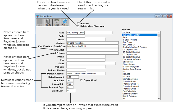 vendor setup screen