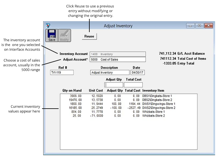 adjust inventory in the command center