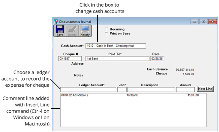 disbursements journal in the command center