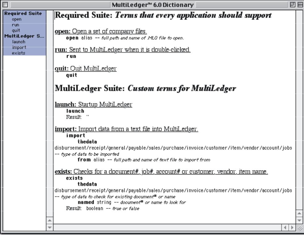 multiledger applescript dictionary