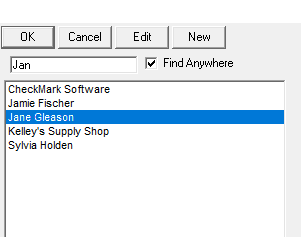 name in a pop-up list