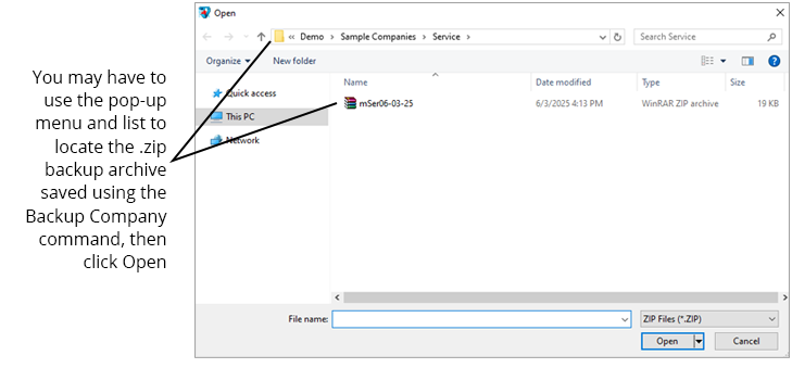 open backup folder windows