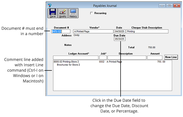 payables journal in the command center