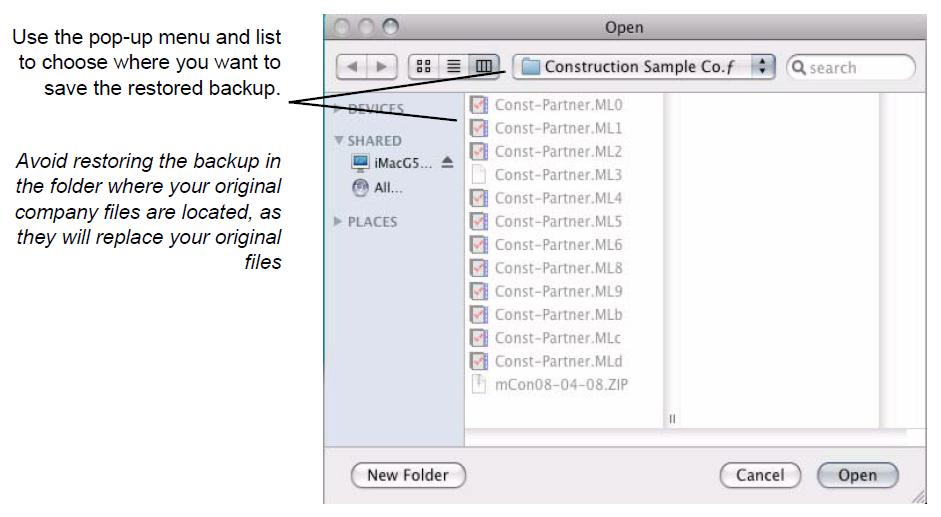 restore backup files mac