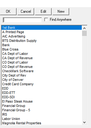 vendor pop-up lists